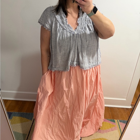 Anthropologie Tops - By Anthropologie short sleeve smocked linen-blend blouse in 1X.